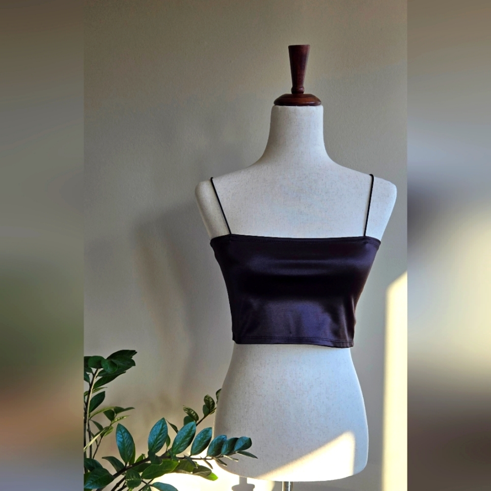 H&M Black Satin Crop Top - Size M